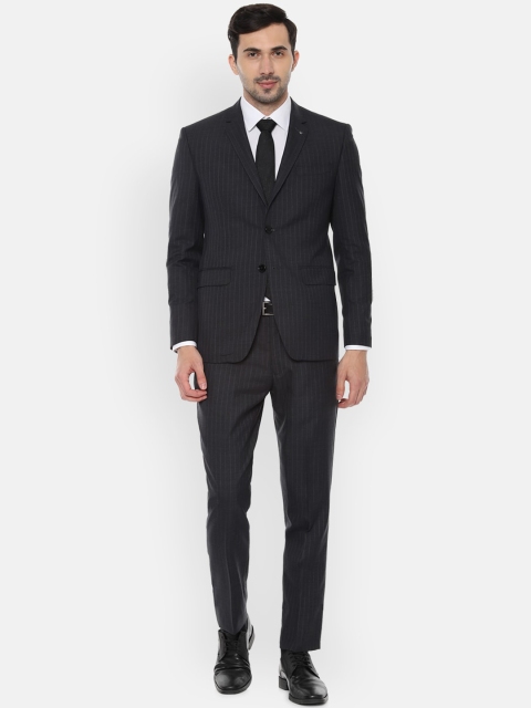 

Louis Philippe Men Black & Grey Striped Slim-Fit Single-Breasted Formal Suit