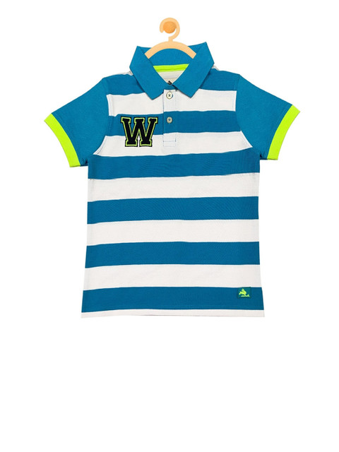 

Cherry Crumble Kids White & Blue Striped Polo Collar T-shirt