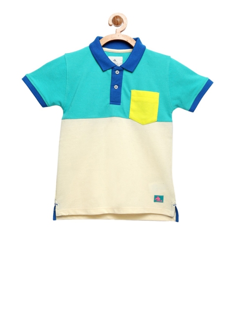 

Cherry Crumble Unisex Kids Blue & Cream-Coloured Colourblocked Polo Collar T-shirt