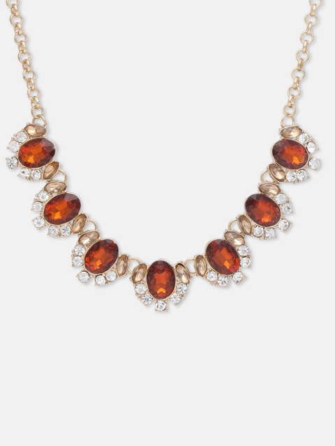 

Globus Gold-Plated & Orange Stone Studded Necklace