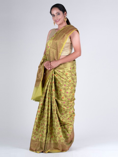 

BharatSthali Green Woven Design Banarasi Tissue Sustainable Saree