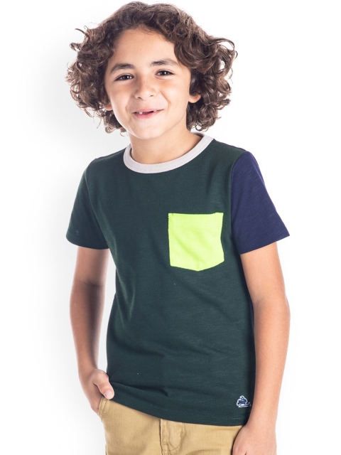 

Cherry Crumble Kids Green Colourblocked Round Neck T-shirt