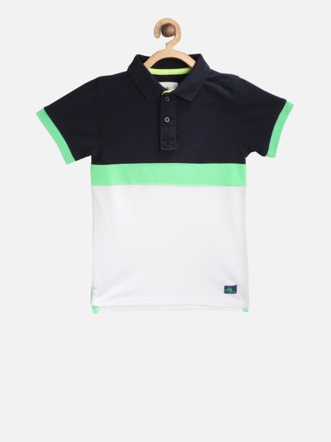 

Cherry Crumble Kids Black & White Colourblocked Polo Collar T-shirt