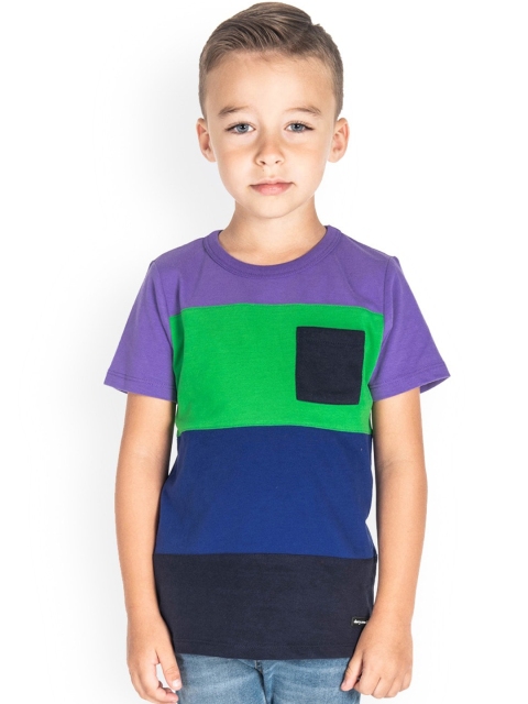 

Cherry Crumble Boys Green & Blue Colourblocked Round Neck T-shirt