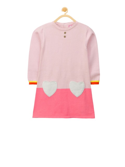 

Cherry Crumble Girls Pink Colourblocked A-Line Dress