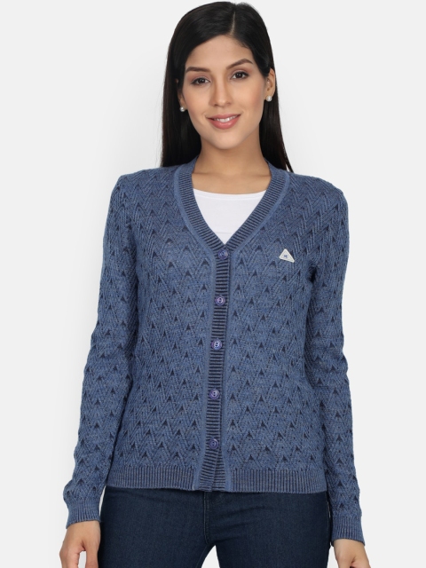 

Monte Carlo Women Blue Self Design Cardigan Sweater
