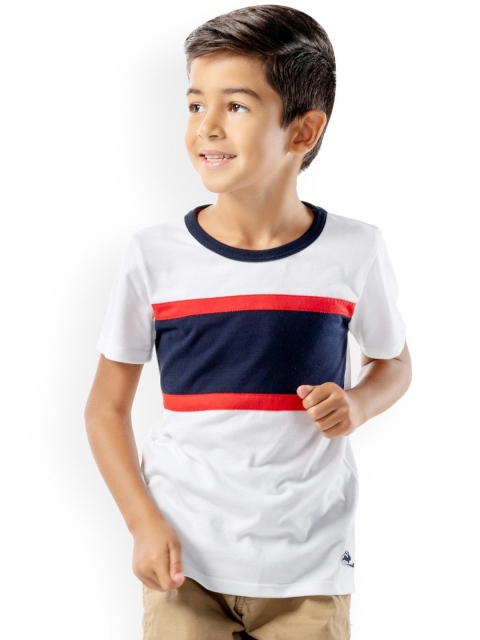 

Cherry Crumble Kids White & Navy Blue Colourblocked Round Neck T-shirt
