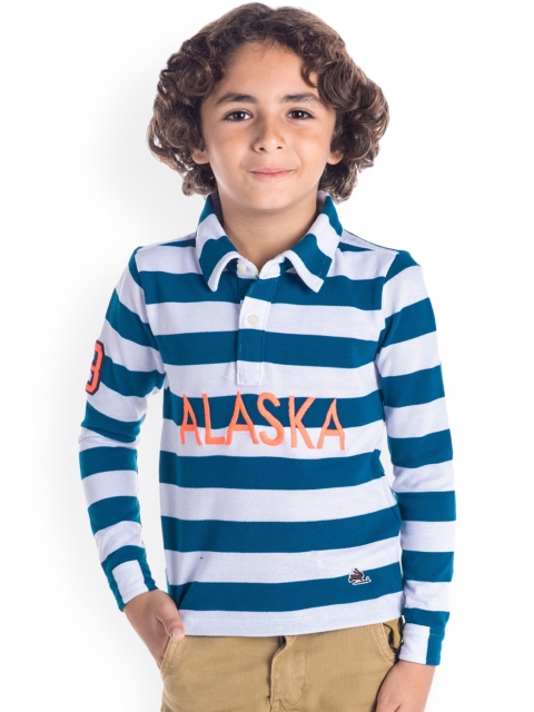 

Cherry Crumble Kids White Striped Polo Collar T-shirt