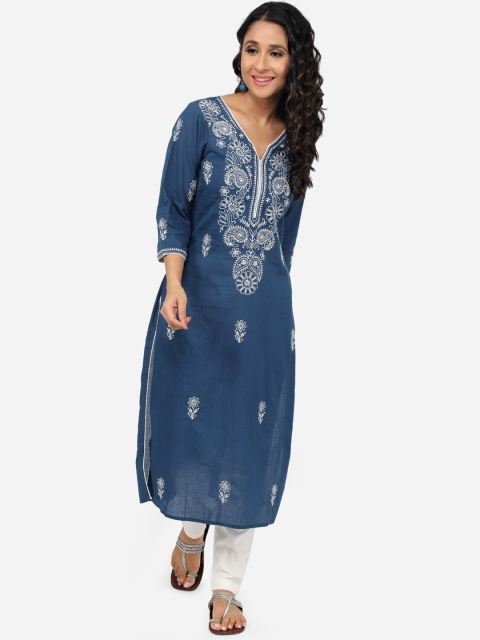 

Paislei Women Navy Blue Printed Straight Kurta