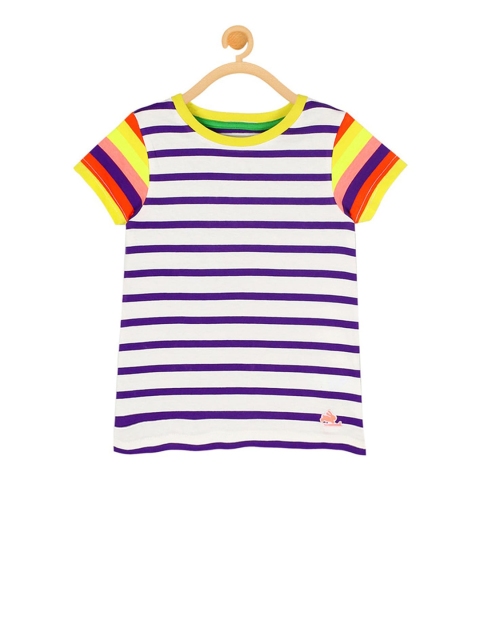 

Cherry Crumble Kids White & Blue Striped Round Neck T-shirt