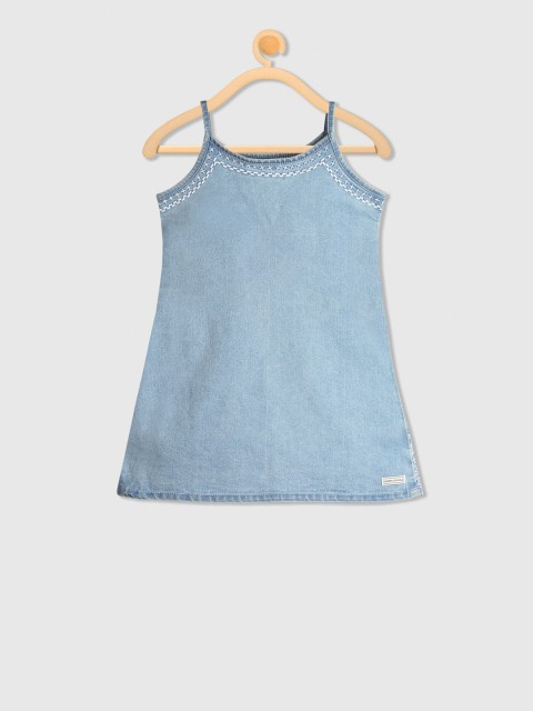 

Cherry Crumble Girls Blue Self Design A-Line Dress