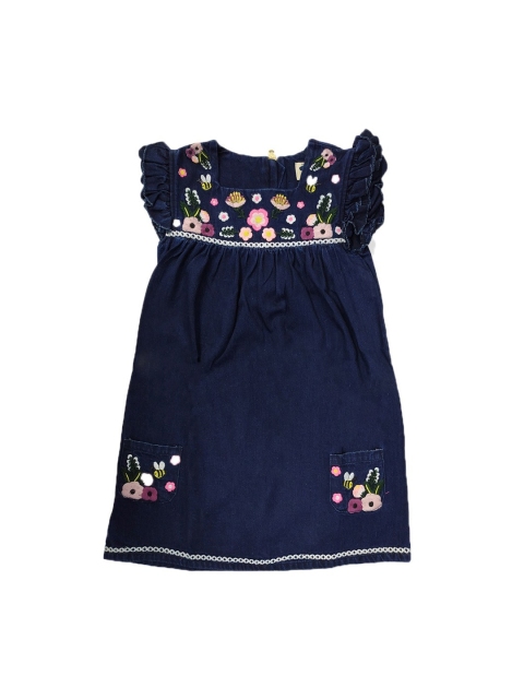 

Cherry Crumble Girls Navy Blue & Pink Embroidered A-Line Dress