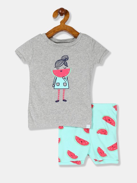 

GAP Boys Grey Melange & Aqua Blue Printed Night suit