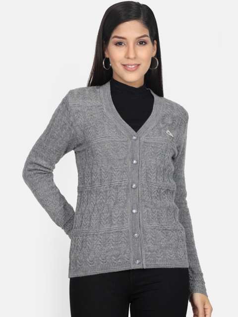 

Monte Carlo Women Grey Self Design Cardigan Sweater