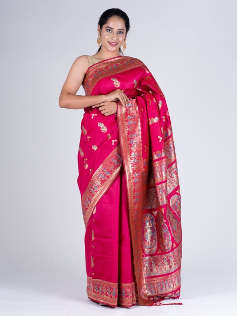 

BharatSthali Pink Silk Cotton Woven Design Baluchari Sustainable Saree