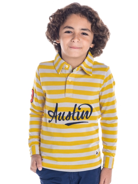 

Cherry Crumble Boys Grey & Yellow Striped Polo Collar T-shirt