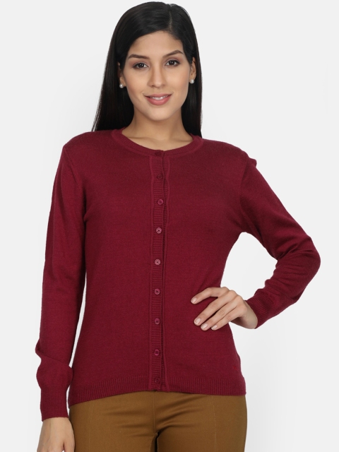 

Monte Carlo Women Maroon Solid Cardigan Sweater