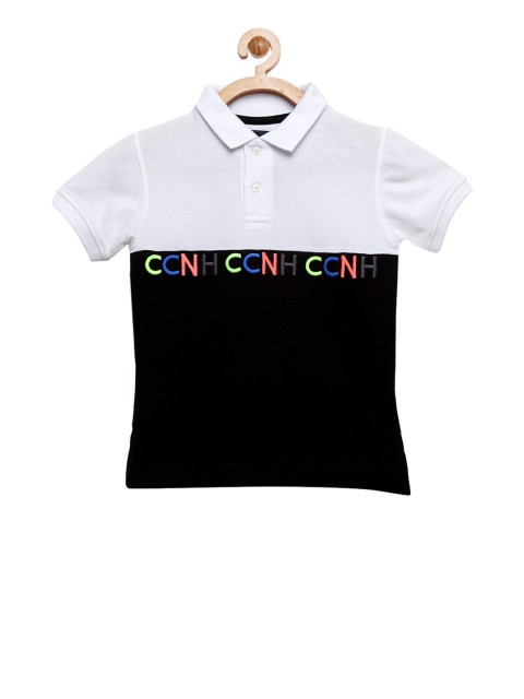 

Cherry Crumble Kids White & Black Colourblocked Polo Collar T-shirt