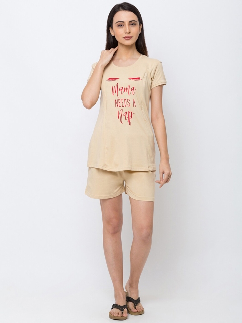 

MomToBe Women Beige Printed Maternity & Feeding Night suit