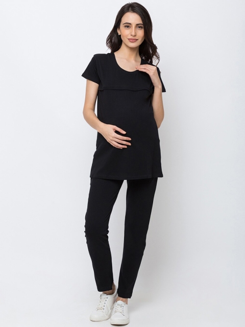 

MomToBe Women Black Solid Maternity Night suit