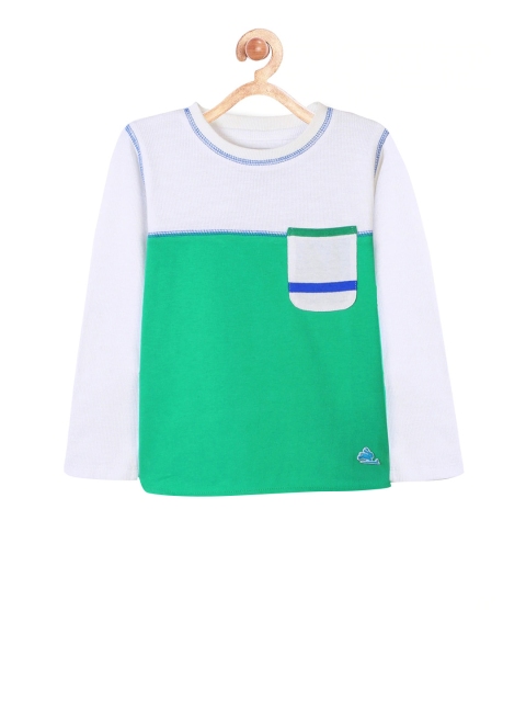 

Cherry Crumble Kids Green & White Colourblocked Round Neck T-shirt