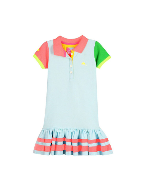 

Cherry Crumble Girls Blue Colourblocked Drop-Waist Dress