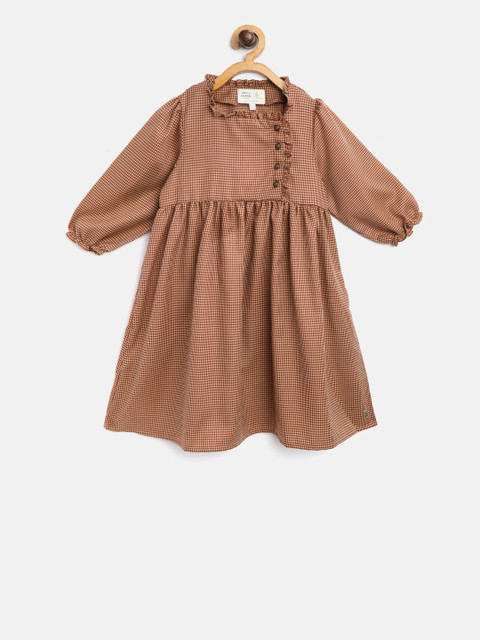 

Cherry Crumble Girls Brown Checked A-Line Dress