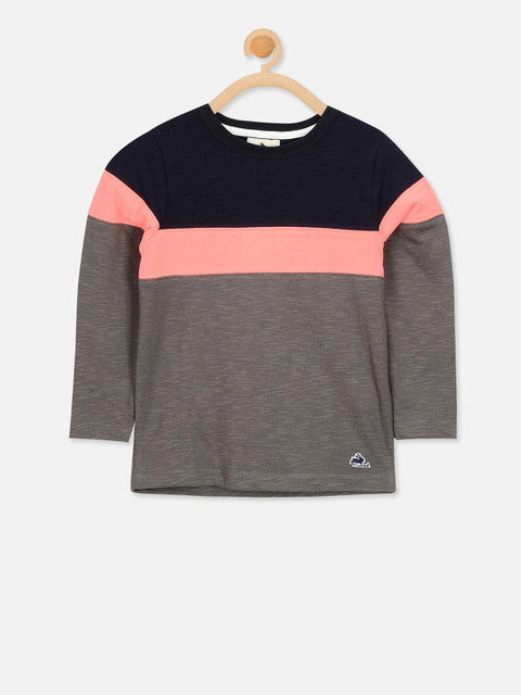 

Cherry Crumble Unisex Kids Navy Blue & Grey Colourblocked Round Neck T-shirt