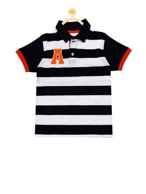 

Cherry Crumble Unisex Kids White & Black Striped Polo Collar T-shirt