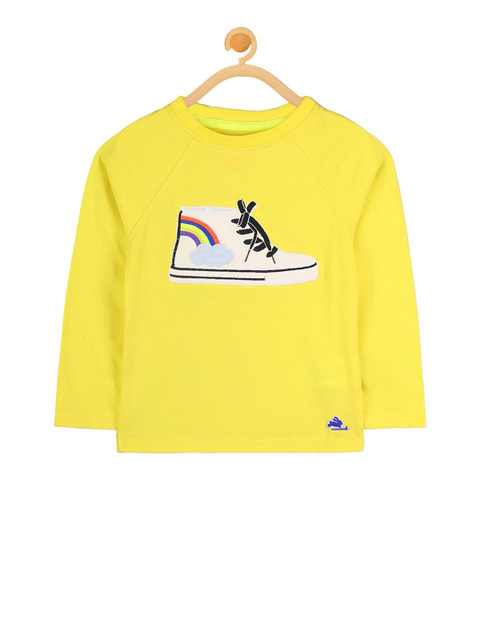 

Cherry Crumble Unisex Kids Yellow Self Design Round Neck T-shirt