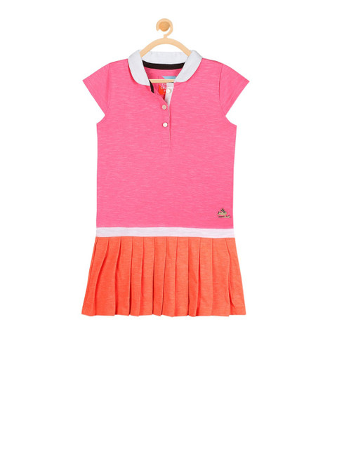 

Cherry Crumble Girls Pink & Orange Colourblocked Drop-Waist Dress