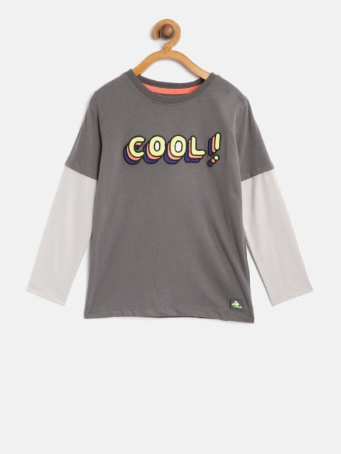 

Cherry Crumble Unisex Kids Grey Printed Round Neck T-shirt