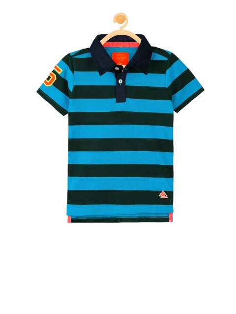 

Cherry Crumble Kids Blue Striped Polo Collar T-shirt