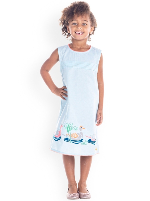 

Cherry Crumble Girls Pastel Blue & Grey Embroidered A-Line Dress