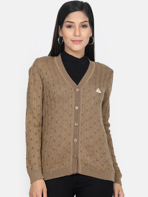 

Monte Carlo Women Brown Self Design Cardigan Sweater