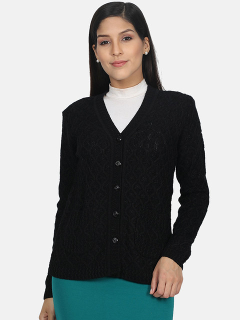 

Monte Carlo Women Black Self Design Cardigan Sweater