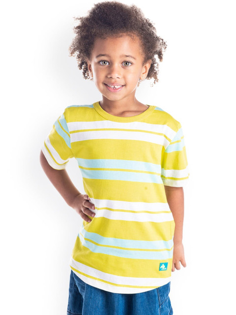 

Cherry Crumble Kids Yellow & White Striped Round Neck T-shirt