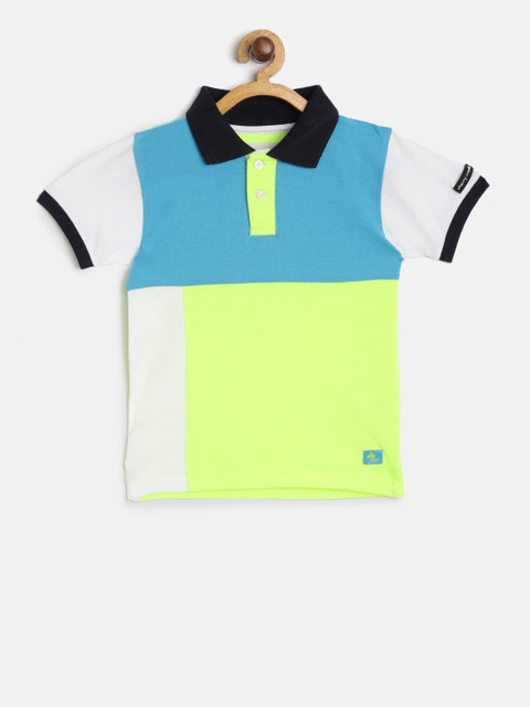 

Cherry Crumble Unisex Kids Blue Colourblocked Polo Collar T-shirt