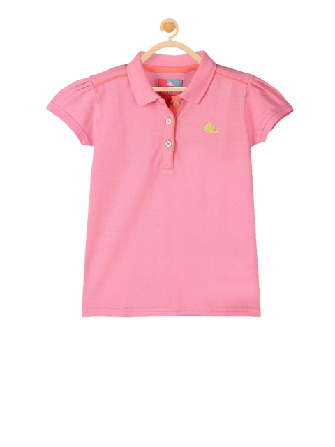 

Cherry Crumble Girls Pink Solid Polo Collar T-shirt