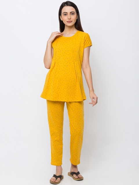 

MomToBe Women Yellow Printed Maternity Night suit