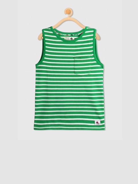 

Cherry Crumble Kids Green Striped Round Neck T-shirt