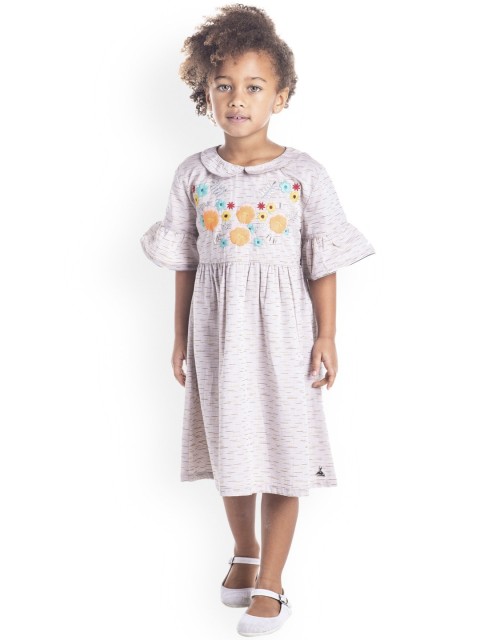

Cherry Crumble Girls Off-White & Orange Embroidered A-Line Dress