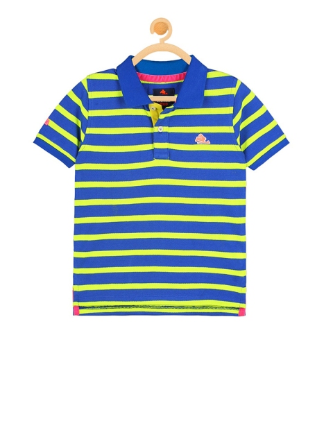 

Cherry Crumble Unisex Kids Blue & Lime Green Striped Polo Collar T-shirt