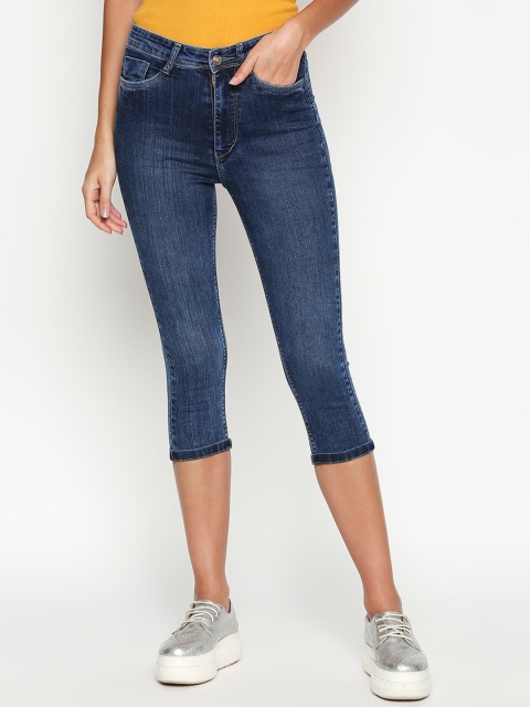 PURPLE WATER Women Blue Solid Slim Fit Capris