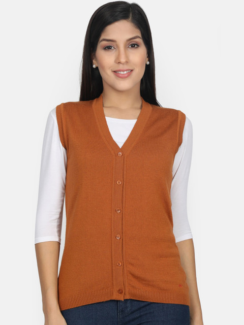 

Monte Carlo Women Rust Orange Solid Cardigan Sweater