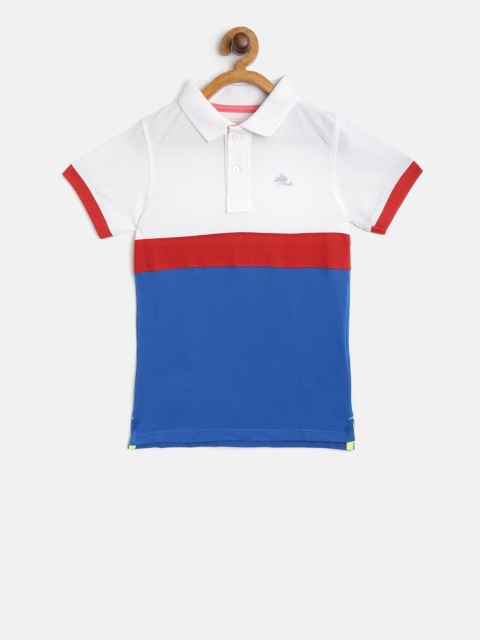 

Cherry Crumble Unisex Kids White & Blue Colourblocked Polo Collar T-shirt