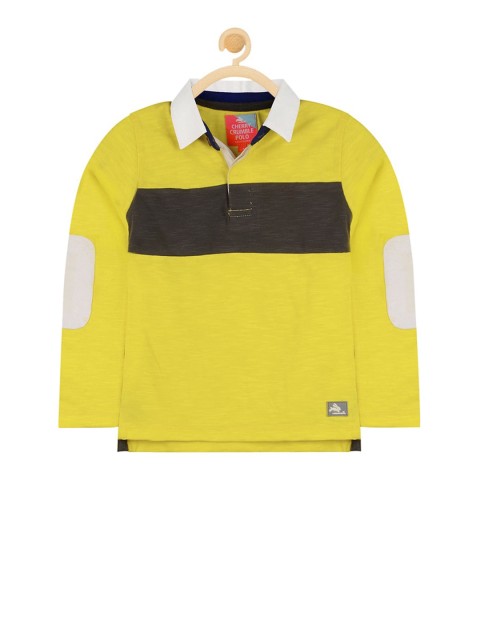 Cherry Crumble Kids Yellow & Taupe Colourblocked Polo Collar T-shirt