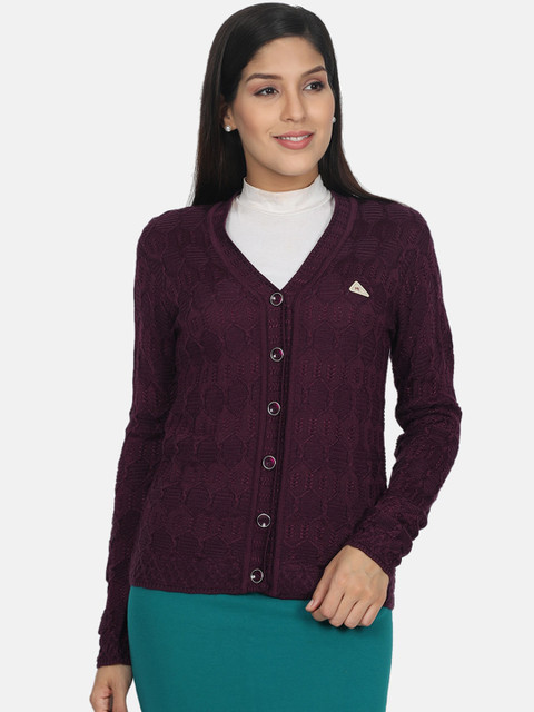 

Monte Carlo Women Purple Self Design Cardigan Sweater