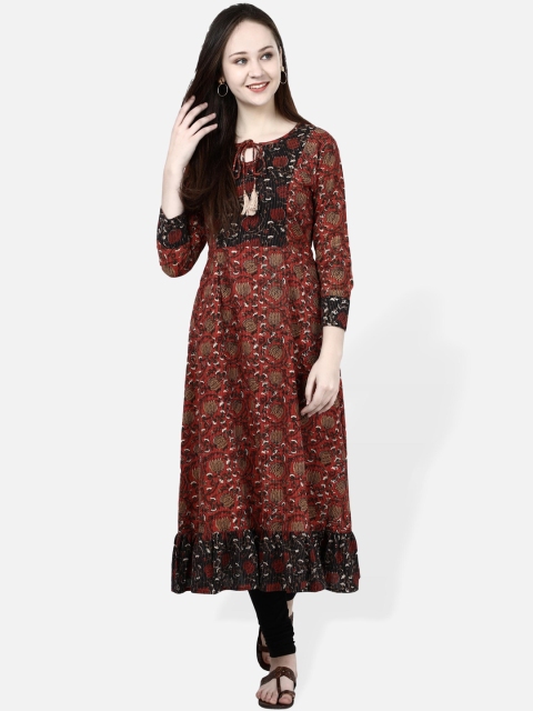 

Molcha Women Maroon Block Print Anarkali Kurta