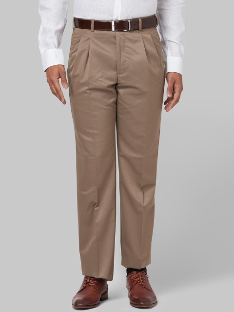 Park Avenue Men Khaki Regular Fit Solid Formal Trousers